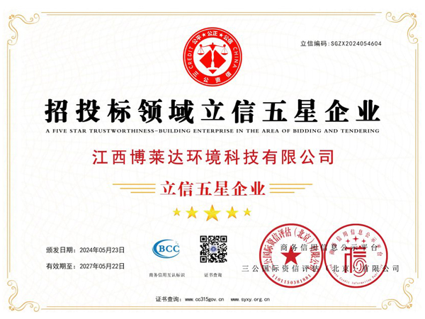 Certificate of Lixin Five-Star Enterprise in the field of bidding