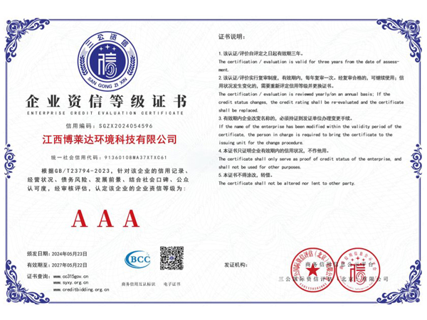 Enterprise credit rating certificate